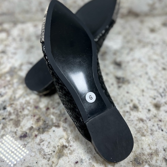 SaintG Black Woven Design with snake skin tip Leather Flat Mules Shoes Sz 6 NEW - Picture 6 of 6